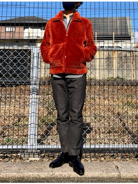 「アイテム（ムートンコート、オレンジ系）」を使った、KIMさん（メンズ・176cm）の秋コーディネート