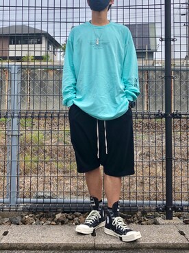 「DRKSHDW by RICK OWENS（ダークシャドウ バイ リックオウエンス）のアイテム（パンツ）」を使った、KIMさん（メンズ・176cm）の夏コーディネート