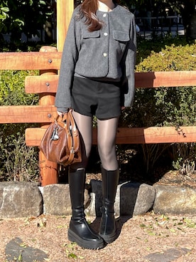 「アイテム（ノーカラージャケット）」を使った、pinoさん（レディース・154cm）の冬コーディネート