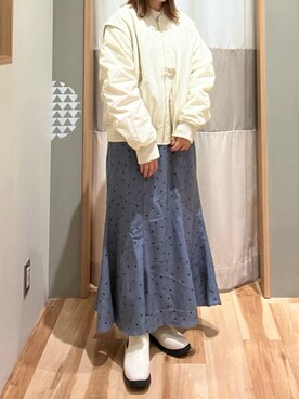 「秋冬」｜「アイテム（ノーカラージャケット）」を使った、砂糖さん（レディース・155cm）の秋コーディネート