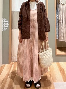 「アイテム（ワンピース、ピンク系）」を使った、砂糖さん（レディース・155cm）の春コーディネート