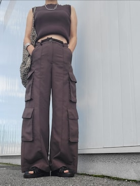 「ノースリーブニット」｜「アイテム（スラックス）」を使った、しぃさん（レディース・164cm）の秋コーディネート