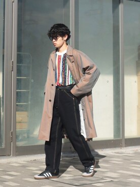「BEAMS（ビームス）のアイテム（トレンチコート）」を使った、てぃーりくさん（メンズ・170cm）の秋コーディネート