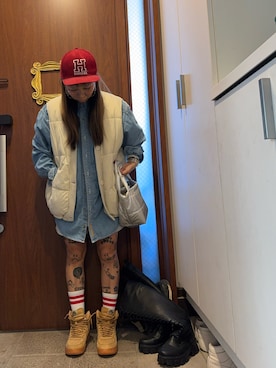 「アイテム（ダウンベスト）」を使った、88aoie88さん（レディース・153cm）の秋コーディネート