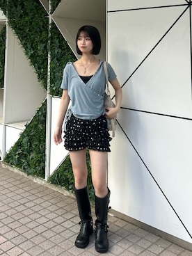 「WHO'S WHO gallery（フーズフーギャラリー）のリブカシュクールフレンチフーディ（無地/ボーダー/スター）（Tシャツ/カットソー、ブルー系）」を使った、makiさん（レディース・159cm）の春コーディネート