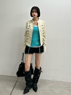 「WHO'S WHO gallery（フーズフーギャラリー）のカフデザインブーツ（ブーツ、ブラック系）」を使った、makiさん（レディース・159cm）の夏コーディネート
