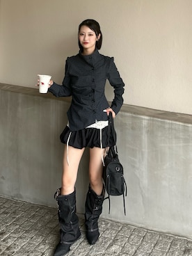 「WHO'S WHO gallery（フーズフーギャラリー）のカフデザインブーツ（ブーツ、ブラック系）」を使った、makiさん（レディース・159cm）の夏コーディネート