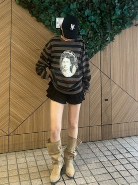 「WHO'S WHO gallery（フーズフーギャラリー）のカットフリルショーツ（その他パンツ、ブラック系）」を使った、makiさん（レディース・159cm）の夏コーディネート