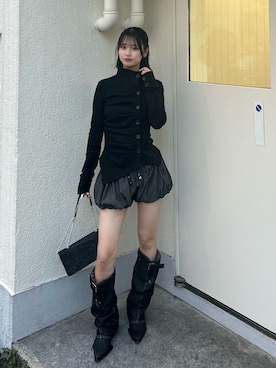 「WHO'S WHO gallery（フーズフーギャラリー）のカフデザインブーツ（ブーツ、ブラック系）」を使った、makiさん（レディース・159cm）の秋コーディネート
