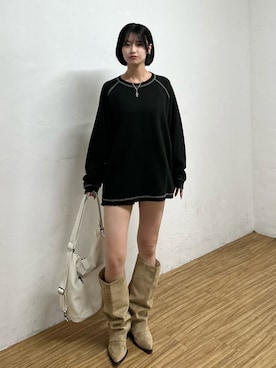 「WHO'S WHO gallery（フーズフーギャラリー）のスリーベルトカバーブーツ（ブーツ、ベージュ系）」を使った、makiさん（レディース・159cm）の夏コーディネート