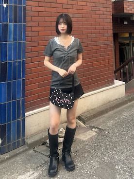 「WHO'S WHO gallery（フーズフーギャラリー）のツイルレースマイクロショーツ（その他パンツ、ブラック系）」を使った、makiさん（レディース・159cm）の春コーディネート