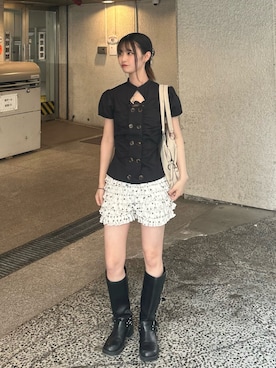 「WHO'S WHO gallery（フーズフーギャラリー）のレースショートパンツ(無地/ドット/チェック/レオパード)（その他パンツ、ホワイト系）」を使った、makiさん（レディース・159cm）の春コーディネート