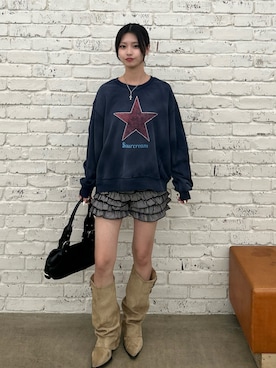 「WHO'S WHO gallery（フーズフーギャラリー）の【WEB限定】ダブルバックルミニボストンバッグ（ボストンバッグ、ブラック系）」を使った、makiさん（レディース・159cm）の秋コーディネート
