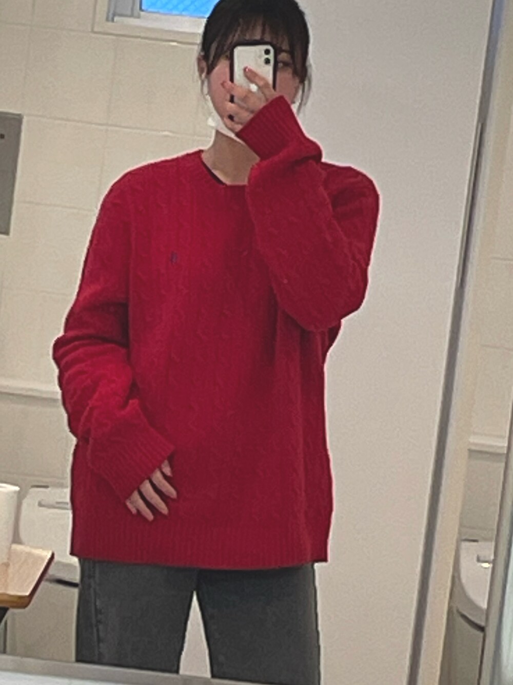 「オトナカジュアル、シンプル、オトナ女子、カジュアルコーデ、春、ootd、赤、レッド、セーター、Polo Ralph Lauren、shein」｜「POLO RALPH LAURENのアイテム（ニット/セーター、レッド系）」を使った、_さん（レディース・163cm）の冬コーディネートの1枚目の写真