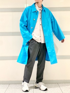 「green label relaxing（グリーンレーベルリラクシング）のアイテム（ステンカラーコート）」を使った、Tomoaki Hondaさん（メンズ・171cm）の春コーディネート