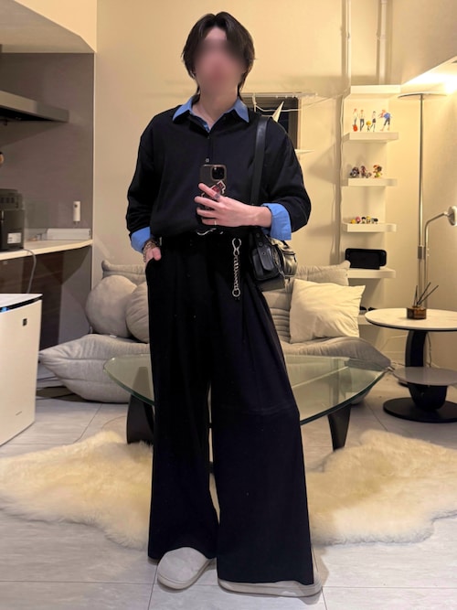 「WYM LIDNM(ウィム バイ リドム)のT/C BASIC KNIT SHIRT CARDIGAN(シャツ/ブラウス)」を使った、けいさん(メンズ・177cm)の冬コーディネート