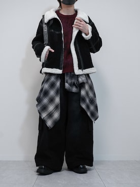 「アイテム（ムートンコート）」を使った、けいさん（メンズ・177cm）の秋コーディネート