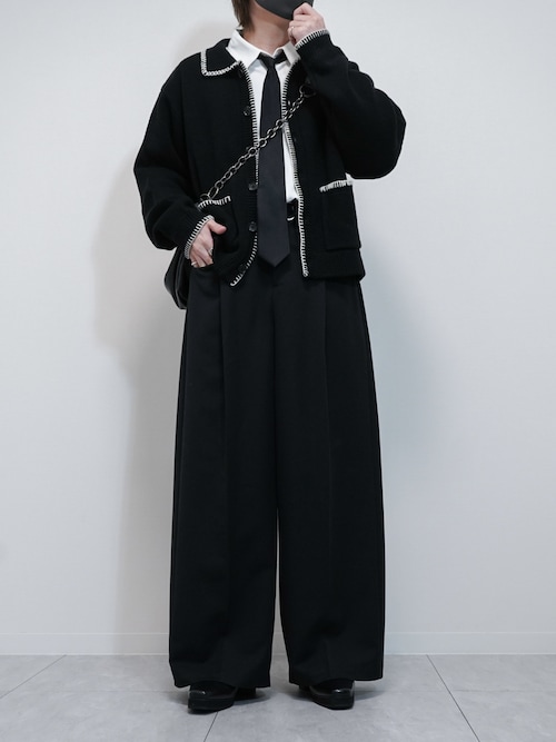 VELNUS】Color stitching design knit shirt cardigan/配色ステッチ