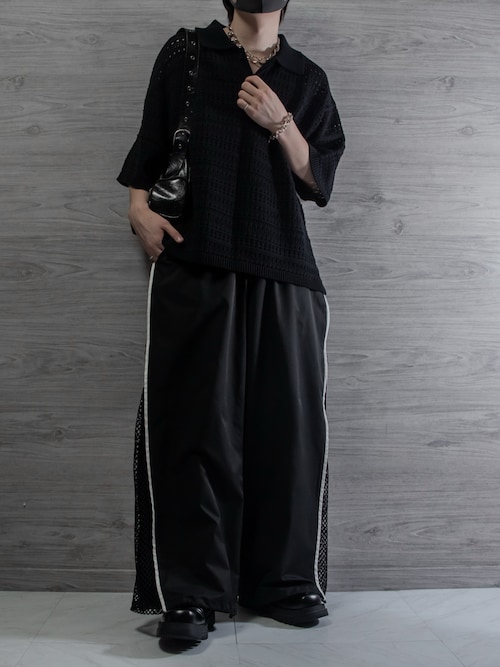 【VELNUS】Watermark knitting loose Half Sleeve knit polo shirt/透かし編みルーズ半袖ニットポロシャツ