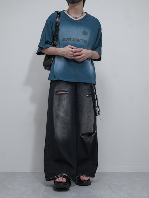 VELNUS】【12oz】 Vintage design damaged wide baggy denim