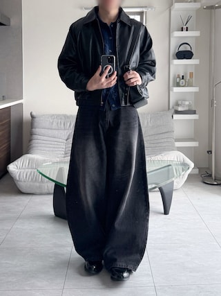 「VELNUS(ベルナス)の【VELNUS】【12oz】Vintage Design Curved Wide Denim Pants/ヴィンテージデザイン カーブワイドデニムパンツ(デニムパンツ)」を使った、けいさん(メンズ・177cm)の秋コーディネート