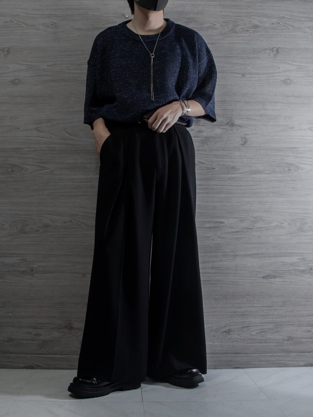 VELNUS】Watermark knitting loose short sleeve lame summer
