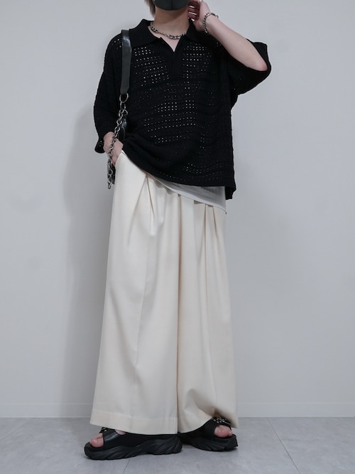 【VELNUS】Double tuck design wide flare slacks/ダブルタックデザイン ワイドフレアスラックス