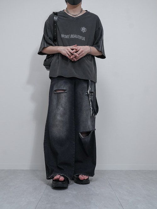 VELNUS】【12oz】 Vintage design damaged wide baggy denim