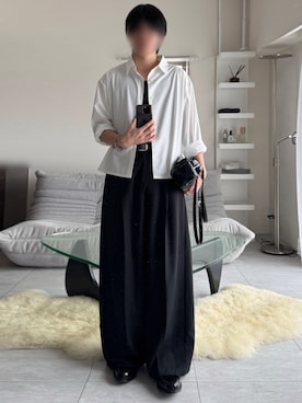 「VELNUS（ベルナス）の【VELNUS】Side tuck design front pocket wide slacks/サイドタックデザイン フロントポケットワイドスラックス（スラックス、ブラック系）」を使った、けいさん（メンズ・177cm）の秋コーディネート