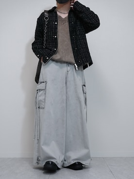 「Camphor wood（カンファーウッド）のlame tweed double zipper shirt jacket / ラメツイード２wayシャツジャケット（シャツ/ブラウス）」を使った、けいさん（メンズ・177cm・20代）の夏コーディネート