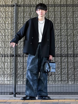 soerte オーバーサイズダブルブレストジャケット ワイドストレートスラックス Oversized double-breasted jacket/オーバーサイズダブル