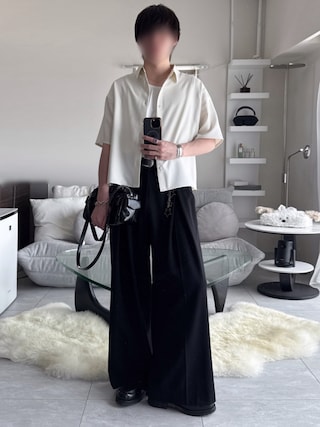 「VELNUS（ベルナス）の【VELNUS】Double tuck design wide flare slacks/ダブルタックデザイン ワイドフレアスラックス（スラックス）」を使った、けいさん（メンズ・177cm）の春コーディネート