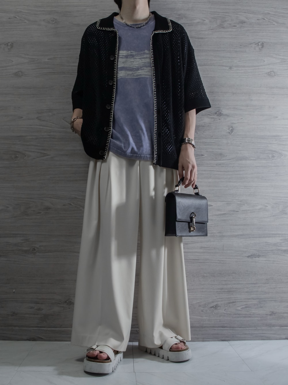 VELNUS】Watermark knitting loose short sleeve stitch summer