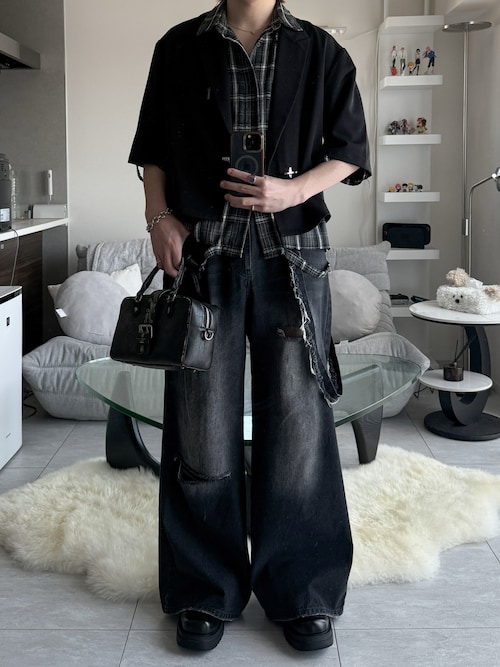 「epnok（エプノック）の【EPNK】Damage half sleeve check shirt / ダメージハーフスリーブチェックシャツ（シャツ/ブラウス）」を使った、けいさん（メンズ・177cm）の春コーディネート