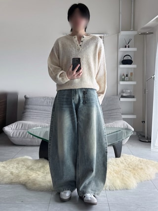 「VELNUS(ベルナス)の【VELNUS】Abstract Loose Shaggy Henley Neck Knit /アブストラクトルーズシャギーデザインヘンリーネックニット【短丈】(ニット/セーター)」を使った、けいさん(メンズ・177cm)の秋コーディネート