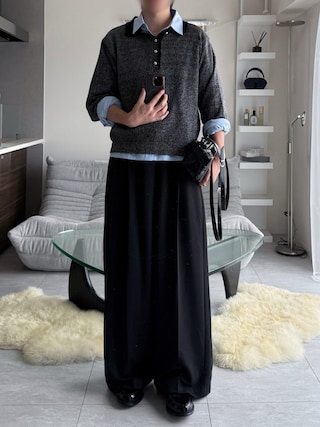 「VELNUS(ベルナス)の【VELNUS】Side tuck design front pocket wide slacks/サイドタックデザイン フロントポケットワイドスラックス(スラックス)」を使った、けいさん(メンズ・177cm)の秋コーディネート