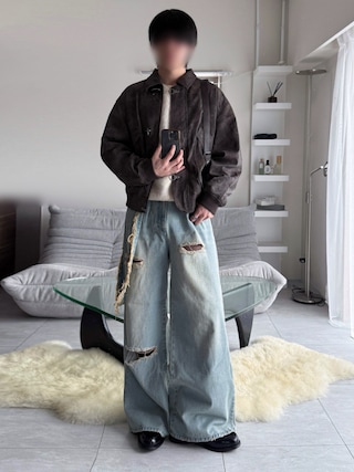 「VELNUS(ベルナス)の【VELNUS】【12oz】 Vintage design damaged wide baggy denim pants/ヴィンテージデザインダメージ加工ワイドバギーデニムパンツ(デニムパンツ)」を使った、けいさん(メンズ・177cm)の秋コーディネート