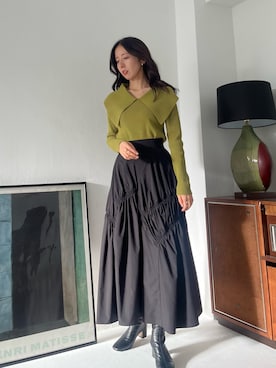 「Stylevoice for xxx（スタイルヴォイスフォー）のセーラーカラーリブニット（ニット/セーター、グリーン系）」を使った、yukakoさん（レディース・162cm）の春コーディネート