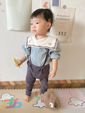「アイテム（キャップ）」を使った、itmuuuuuさん（キッズ・80cm）の秋コーディネート
