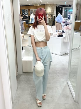 「one after another NICE CLAUP（ワンアフターアナザーナイスクラップ）のアイテム（キャップ）」を使った、moeさん（レディース・172cm）の夏コーディネート