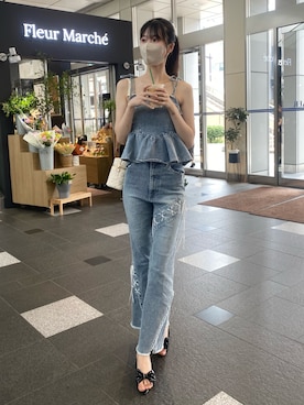 「one after another NICE CLAUP（ワンアフターアナザーナイスクラップ）の【おそろいコレクション】レースアップデニムパンツ（デニムパンツ）」を使った、moeさん（レディース・174cm）の秋コーディネート