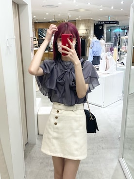 「one after another NICE CLAUP（ワンアフターアナザーナイスクラップ）の2way/ボウタイフレアスリーブブラウス（シャツ/ブラウス）」を使った、moeさん（レディース・172cm）の夏コーディネート