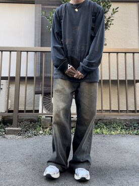 「usedのアイテム（Tシャツ/カットソー、ブラック系）」を使った、きりはらさん（メンズ・168cm）の春コーディネート