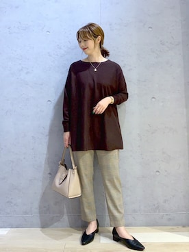「LEPSIM（レプシィム）の12ゲージドレープチュニックプルオーバー　948656（ニット/セーター、ブラウン系）」を使った、hanaeさん（レディース・161cm）の秋コーディネート
