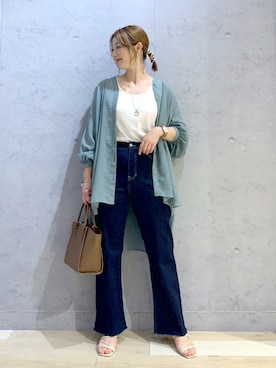 「LEPSIM（レプシィム）のシアーチュニックブラウス　934813（シャツ/ブラウス、ブルー系）」を使った、hanaeさん（レディース・161cm）の夏コーディネート