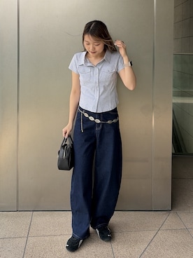 「FREE'S MART（フリーズマート）の◆コンパクトシャツカットソー（Tシャツ/カットソー、グレー系）」を使った、kurumi_.mfmさん（レディース・158cm）の春コーディネート