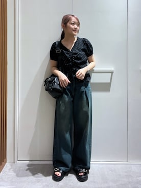 「黒コーデ」｜「アイテム（トートバッグ）」を使った、kurumi_.mfmさん（レディース・158cm）の夏コーディネート