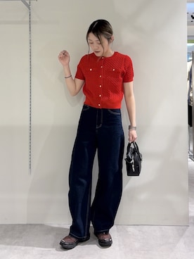 「FREE'S MART（フリーズマート）の◇【3サイズ展開XS-M】デニムエッグパンツ【低身長サイズ有】（デニムパンツ、ブルー系）」を使った、kurumi_.mfmさん（レディース・158cm）の春コーディネート
