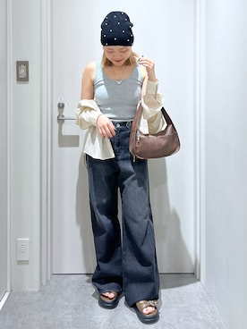 「アイテム（ニットキャップ/ビーニー）」を使った、kurumi_.mfmさん（レディース・158cm）の夏コーディネート