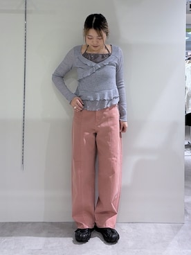 「FREE'S MART（フリーズマート）の◆ホルターインナーレイヤードカシュクールカットソー（Tシャツ/カットソー、グレー系）」を使った、kurumi_.mfmさん（レディース・158cm）の春コーディネート